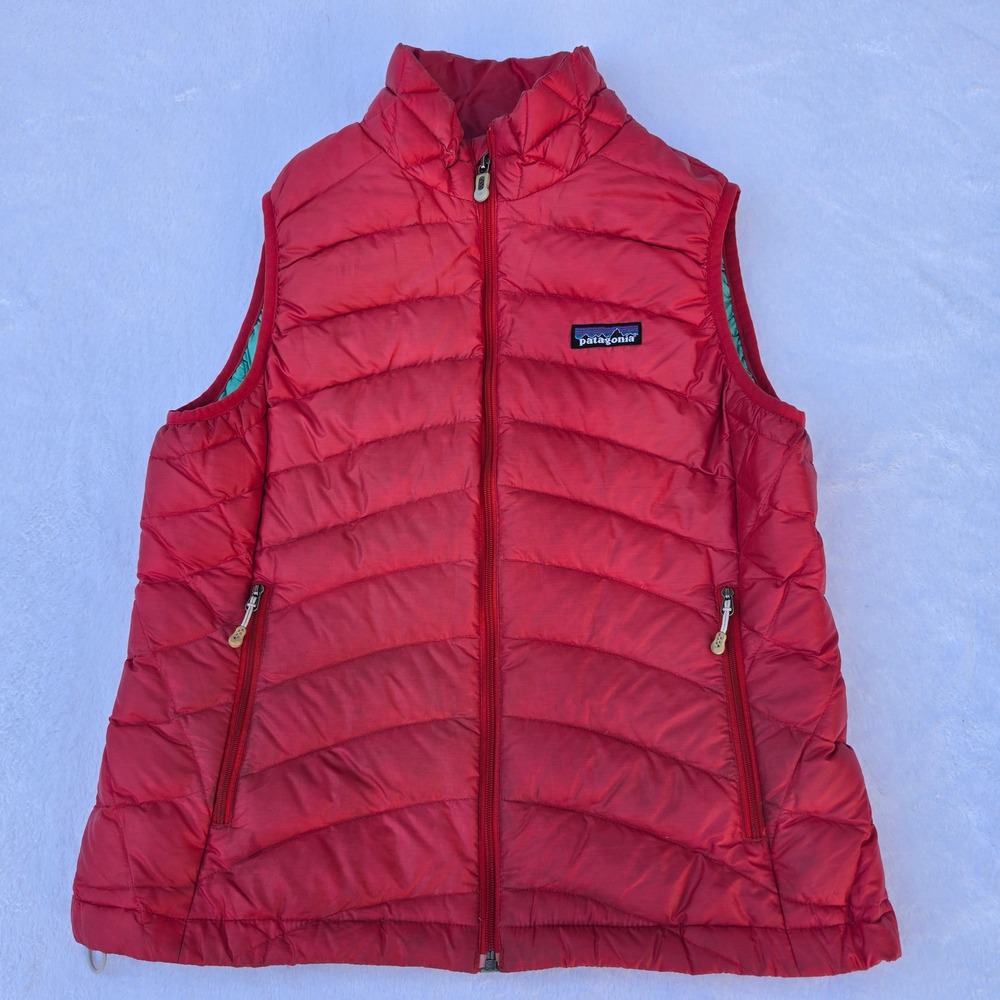 Patagonia Down Sweater Vest Womens Medium Red Teal Puffer Full Zip 84627 FA12